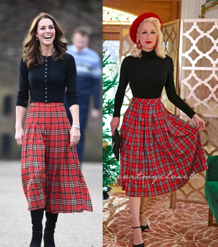 READY TO SHIP- red tartan plaid skirt - Kate Middleton skirt