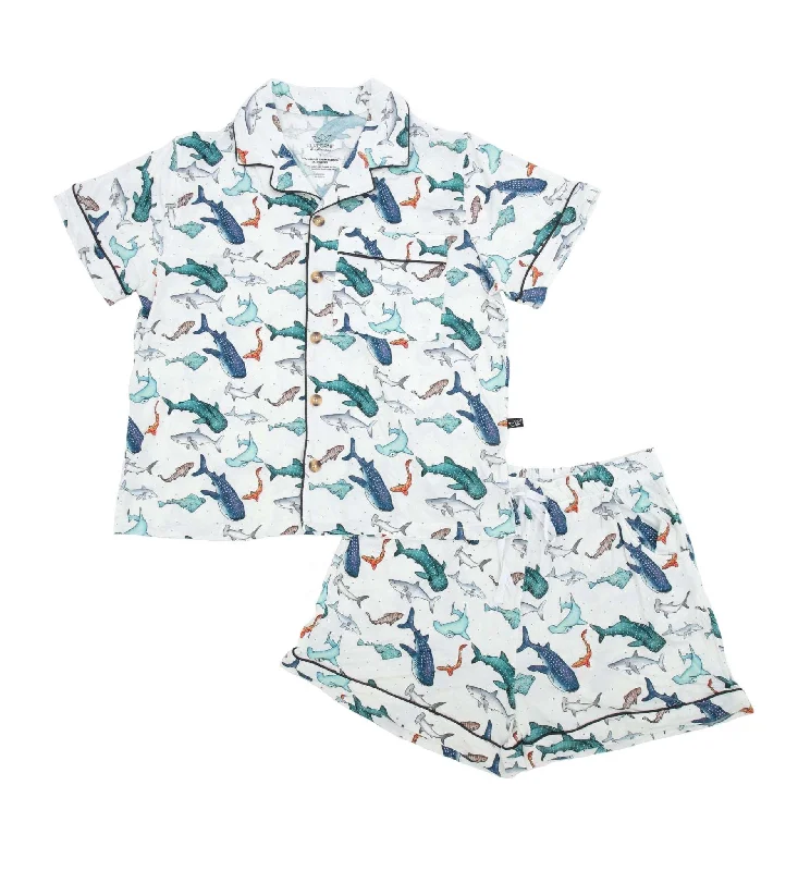 Watercolor Sharks Women's Short Sleeve and Shorts Bamboo Pajamas