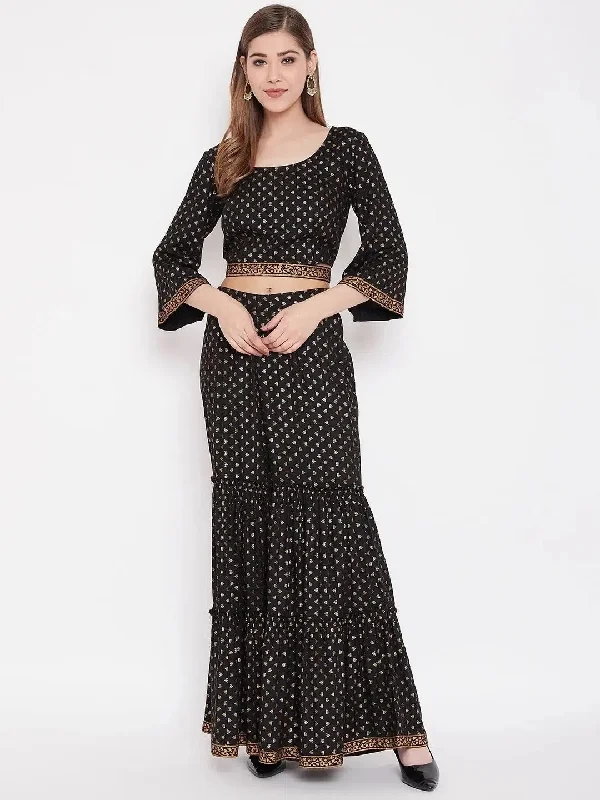 Crop top with layered sharara in Black