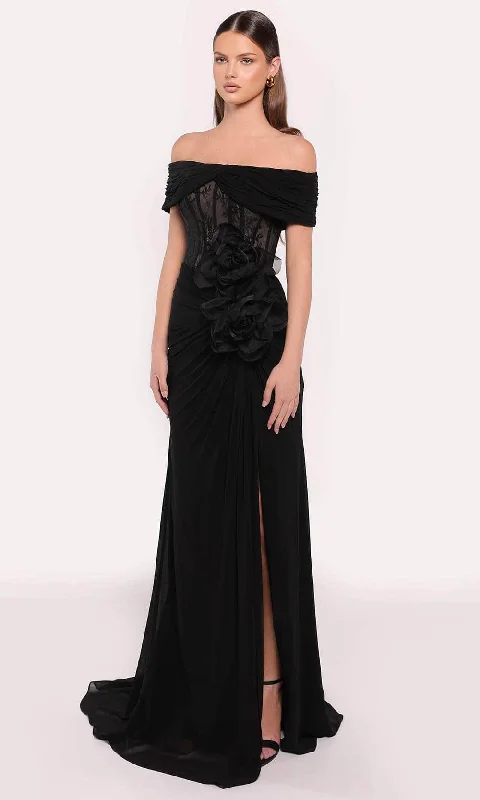 Tarik Ediz 98815 - Off Shoulder Applique Gown