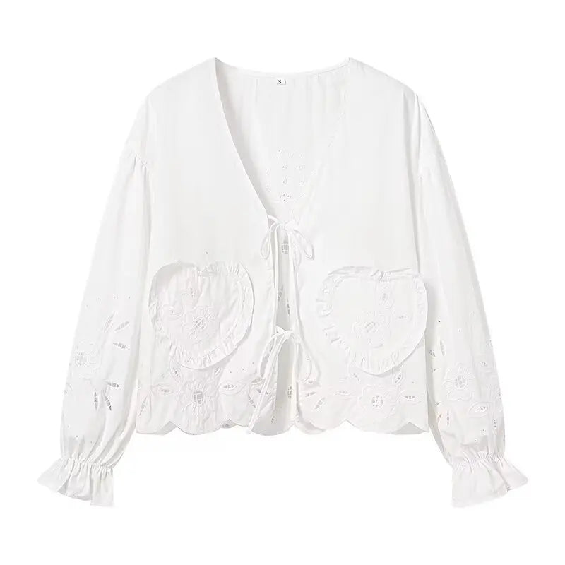 Wildflower Whisper Boho Floral Embroidered Cardigan Blouse