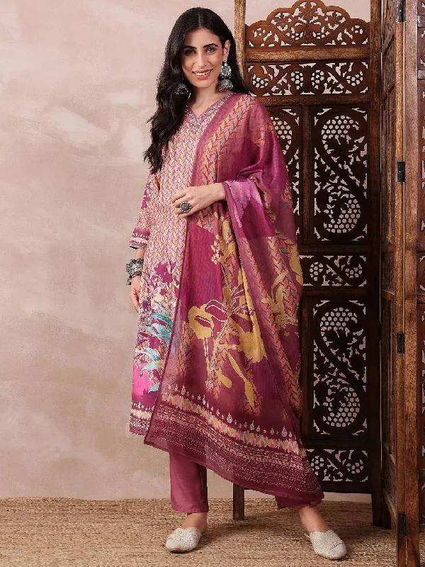 Ahika Women Multi Silk Blend Floral Printed Straight Kurta Trouser With Dupatta-PKSKD2544PPL