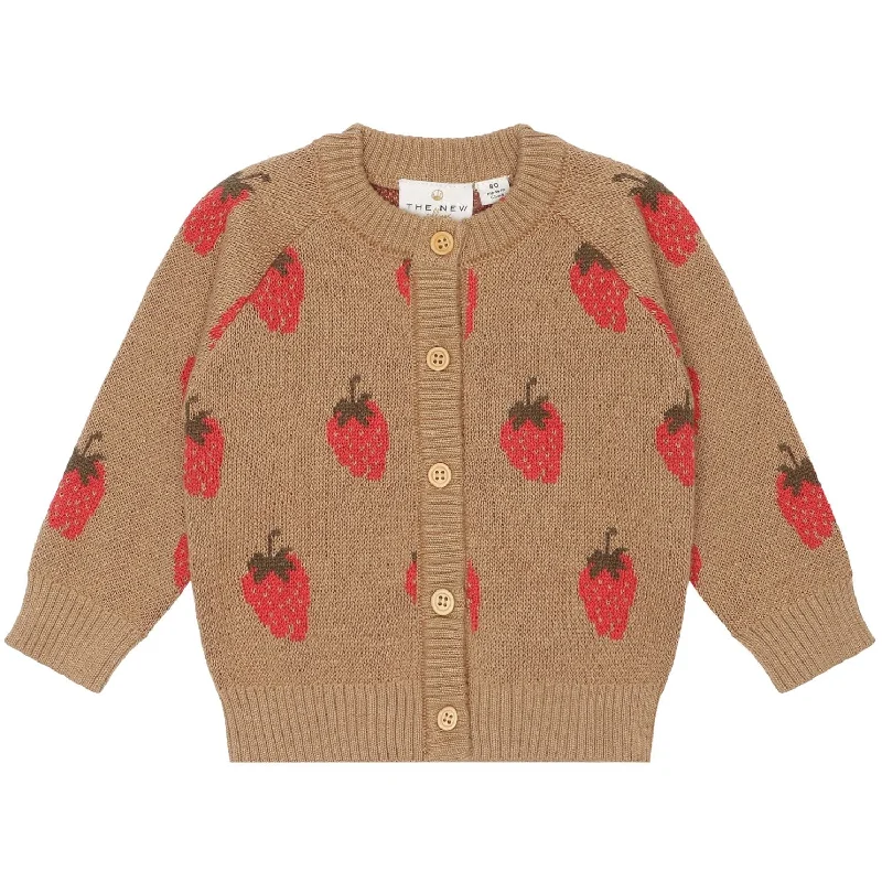 THE NEW Siblings Tannin Big Strawberry AOP Lagate Jacquard Cardigan