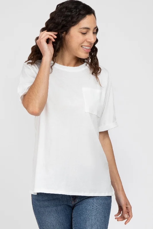 White Oversized Pocket Front Short Sleeve Top