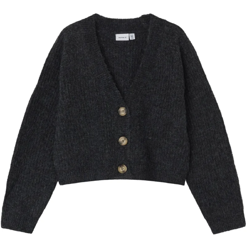 Name It Dark Grey Melange Holly Short Knit Cardigan Noos