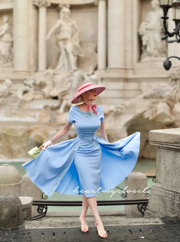 Hand painted Rose dress+ removable skirt wrap