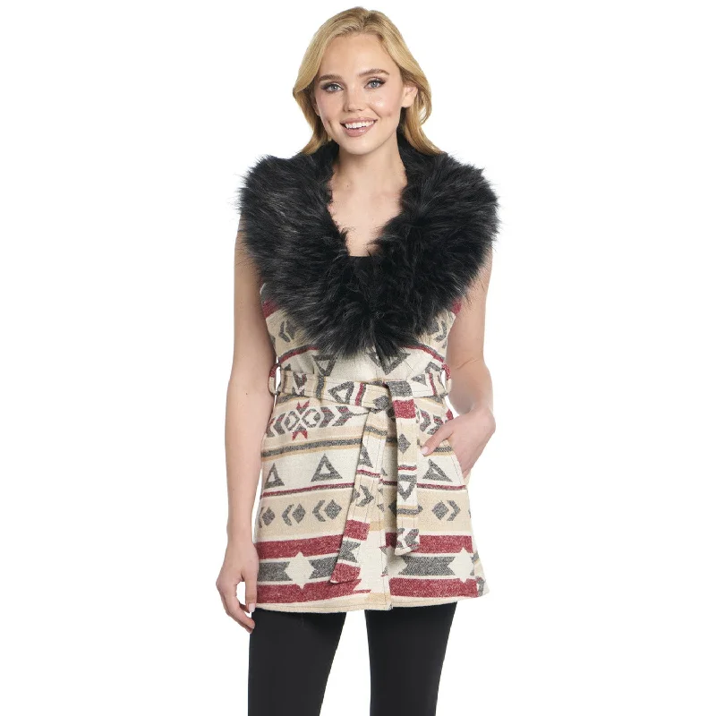 Cripple Creek Womens Navajo Blanket Desert Lights 100% Polyester Faux Fur Vest