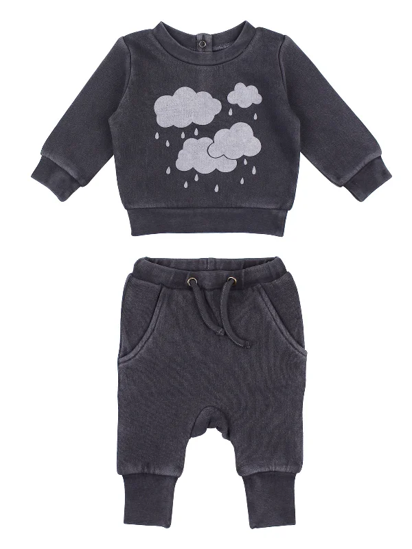 Organic Cozy Graphic Sweatshirt & Jogger Set, Coal Clouds