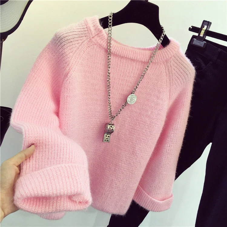 Winter New Shining Fluffy Soft Mohair Warm Sweater For Women Sweaters Pullovers Pull Femme Tricot Jersey Tops Jumper