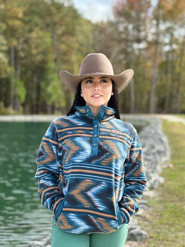 Cinch Womens Pullover Blue w/White & Brown Aztec Pattern