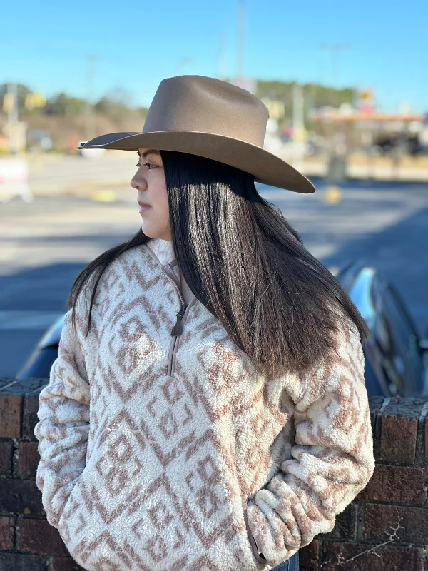 Cinch Womens Beige w/Light Pink Aztec Pattern Half Zip