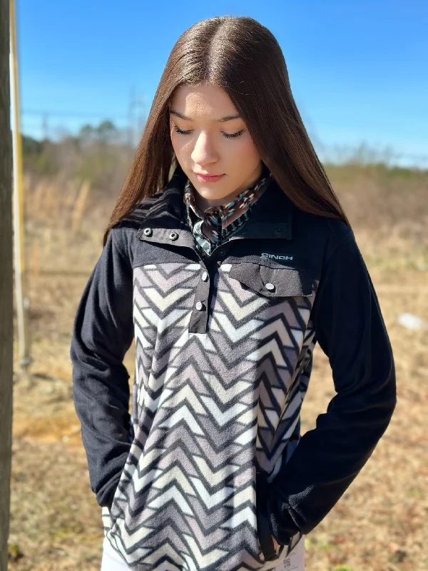 Cinch Womens Black & White Aztec Pattern Pullover