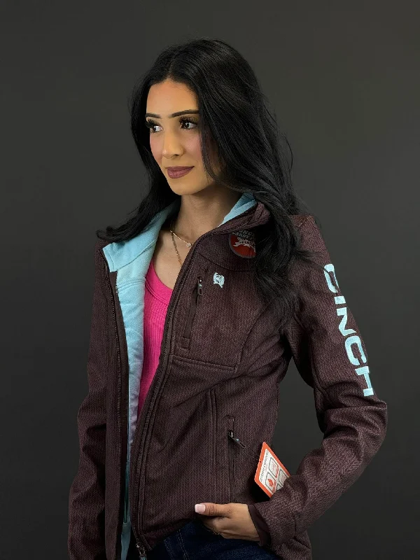 Cinch Womens Brown Softshell w/Blue Logo on Sleeve & Full Zip, Concealed Carry Pocket