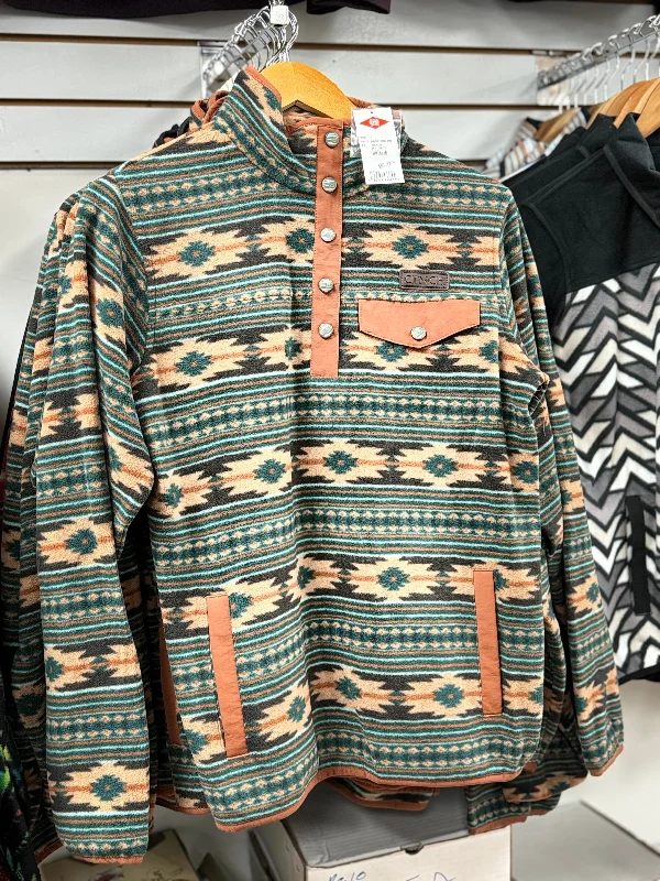 Cinch Womens Pullover Green/ orange & Aztec Pattern