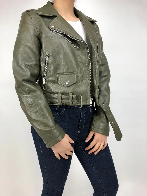 Women's Classic Biker Olive Green [Slim Fit]