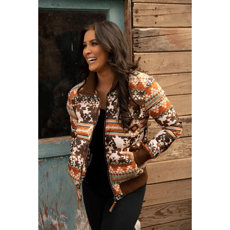 Hooey Women's Tan and Brown Quilted Track Jacket