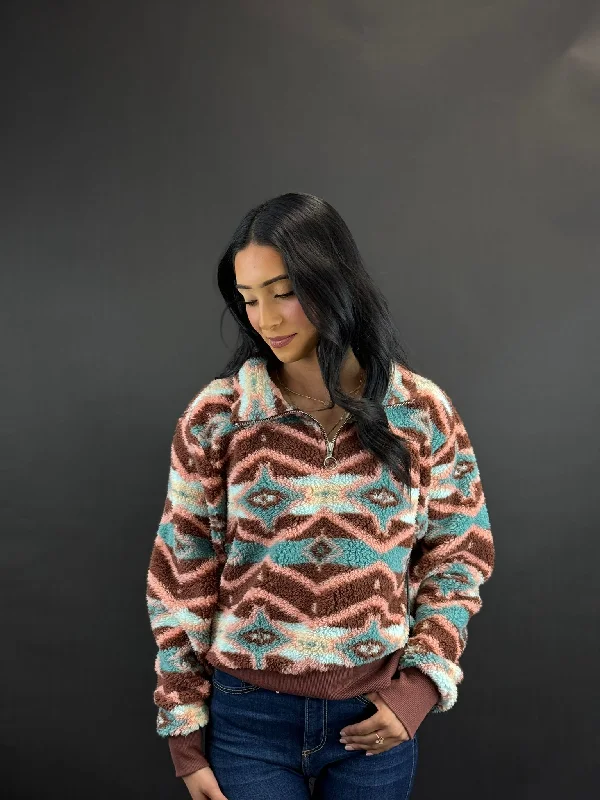 Rock&Roll Womens Brown & Teal All Over Print Pullover