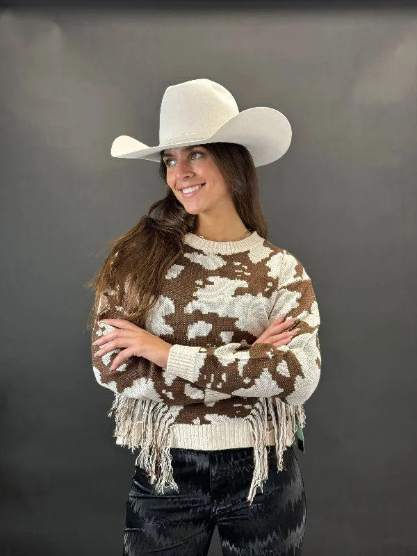 Rock&roll Womens Cow Hide Fringe Pullover