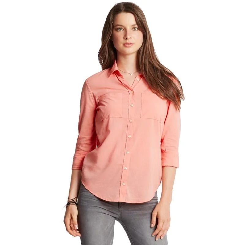 Aeropostale Womens Casual LS Button Up Shirt, Orange, Small