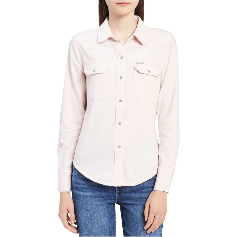 Calvin Klein Womens Crystal Button Up Shirt, Pink, Large