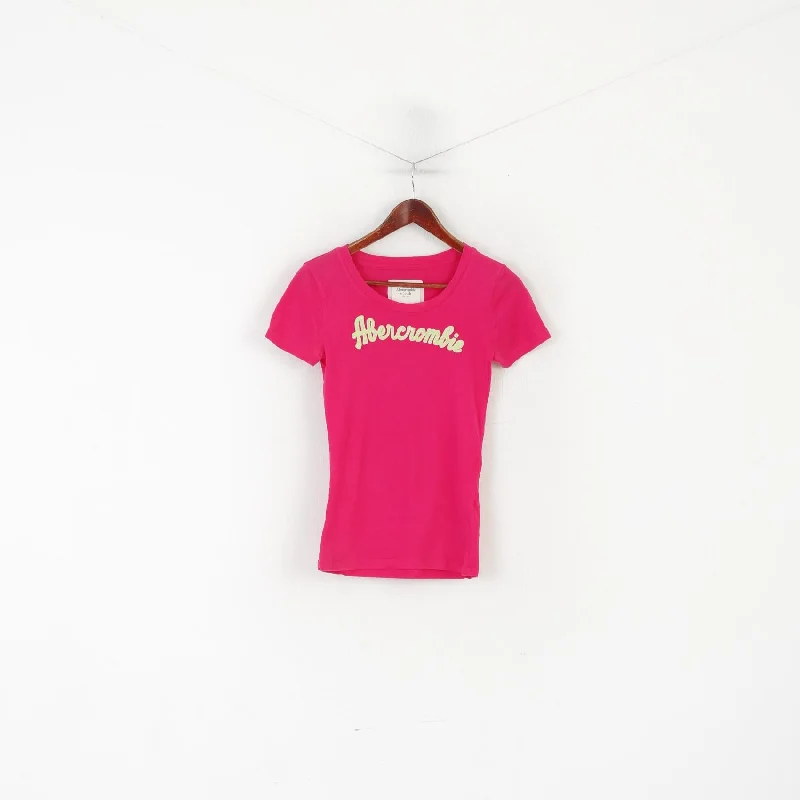 Abercrombie & Fitch Women S Shirt Pink Cotton Slim Fit Stretch Crew Neck Top