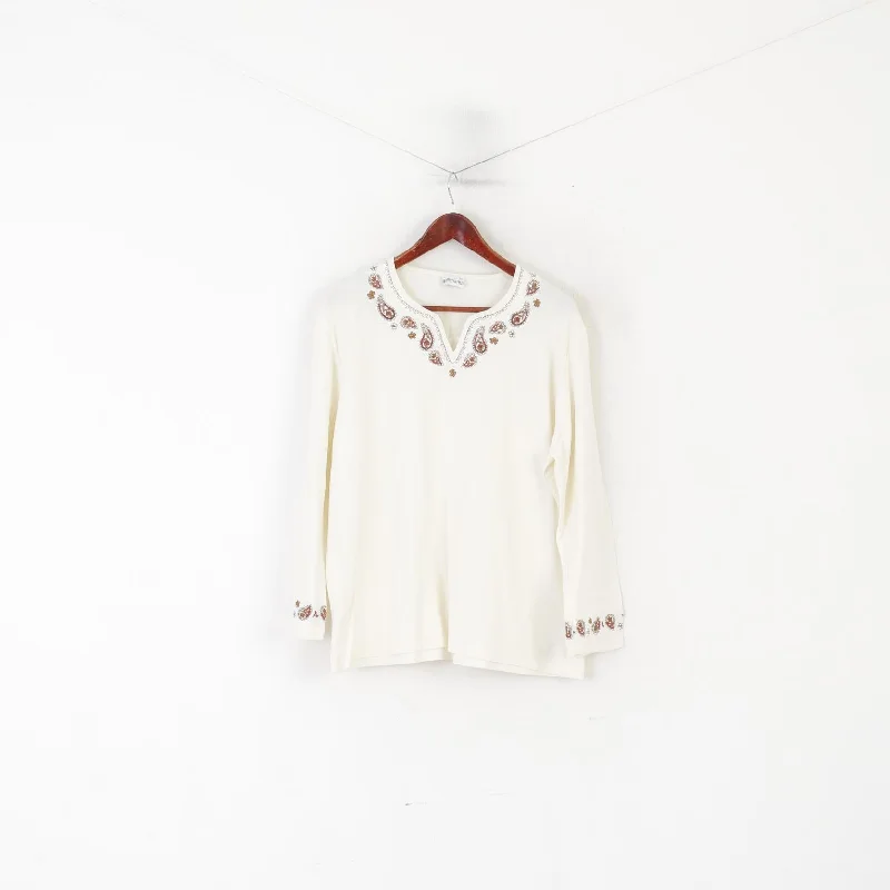 Gollehaug Collection Women 50 XXL Shirt Blouse Cream Cotton Boho Shiny Top