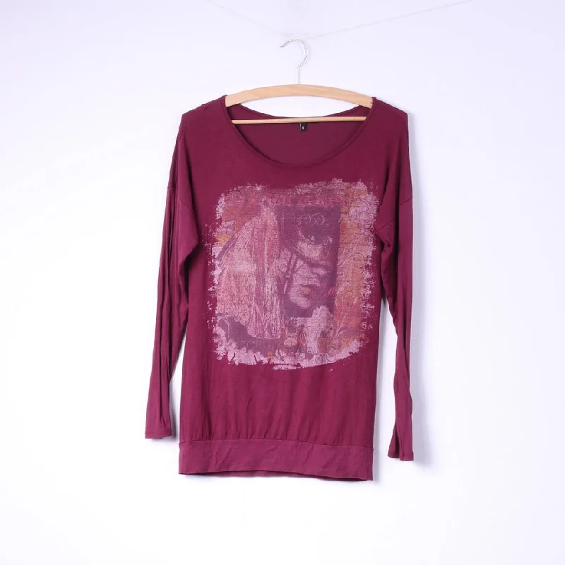 F de la passion Womens S Graphic Shirt Long Sleeve Maroon Crew Neck Top