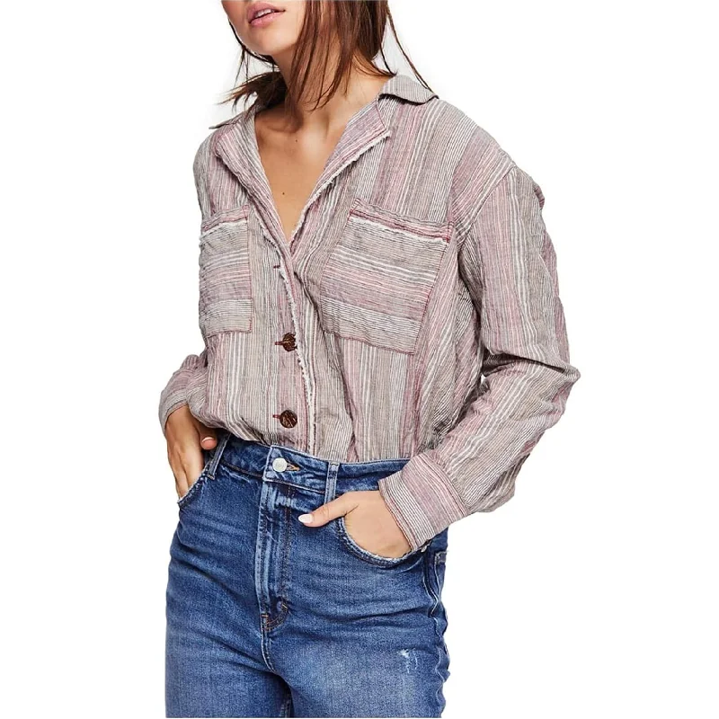 Free People Womens Multistripe Button Up Shirt