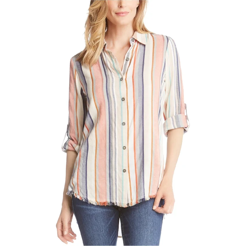 Karen Kane Womens Fringe-Hem Button Up Shirt, Multicoloured, Medium