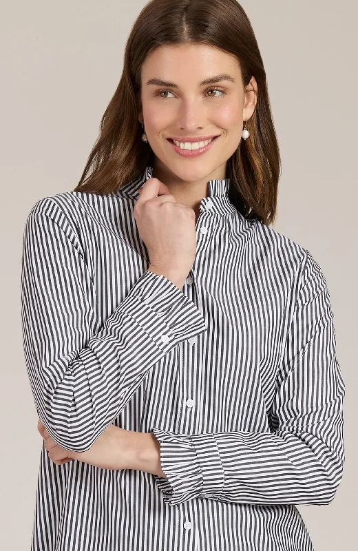 Kelsey Ruffle Collar Striped Shirt - Black