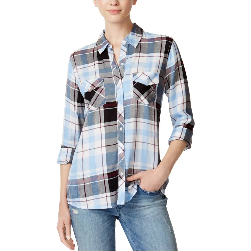 Maison Jules Womens Plaid Button Up Shirt