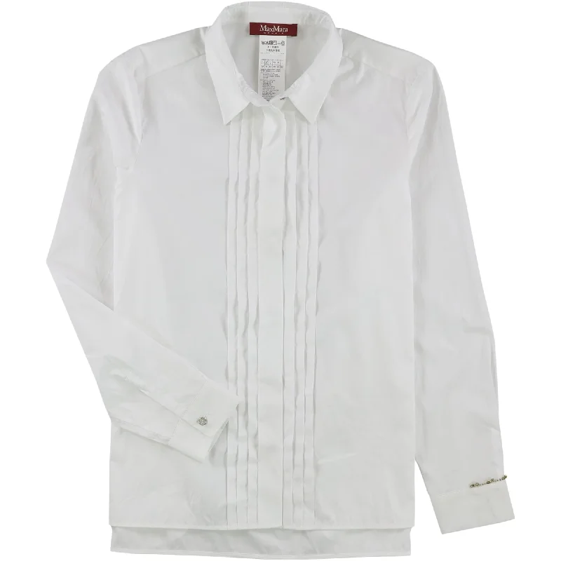 MaxMara Womens Danila Pleated Button Up Shirt, White, 8