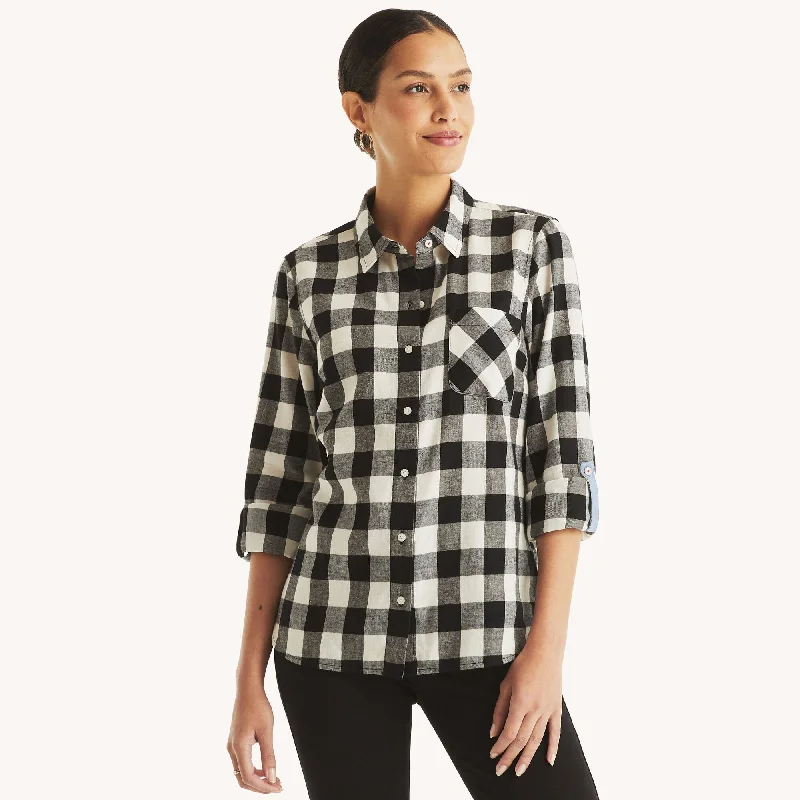 Nautica Womens Checkered Button-Down Shirt