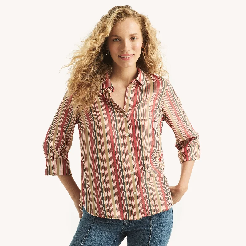 Nautica Womens Striped Button-Down Shirt