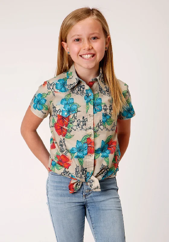 Roper Girls Multi-Color 100% Cotton Trail Ride Tropical L/S Shirt