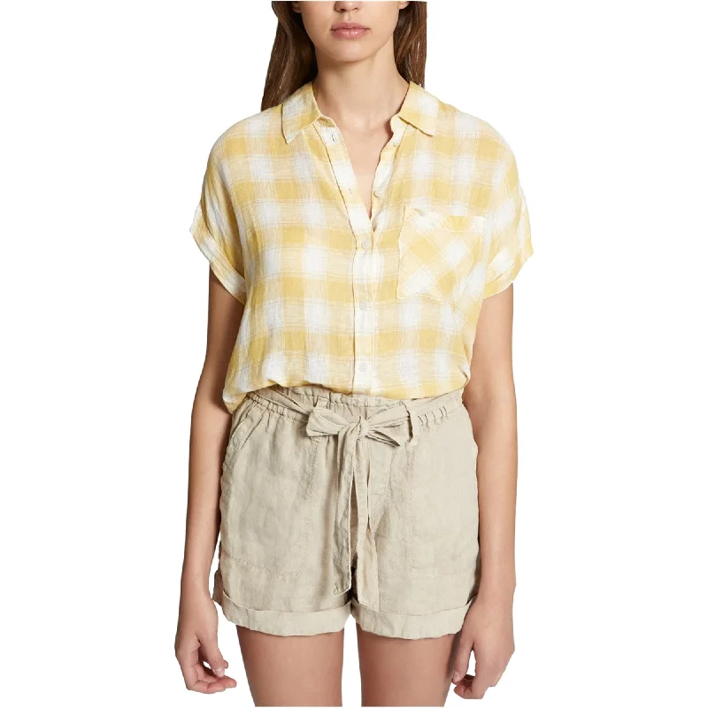 Sanctuary Clothing Womens Boyfriend Button Up Shirt, Yellow, Small