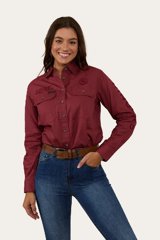 Signature Jillaroo Womens Full Button Work Shirt - Cedar/Burgundy