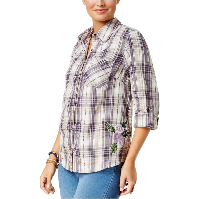 Style & Co. Womens Embroidered Button Up Shirt, Purple, Small