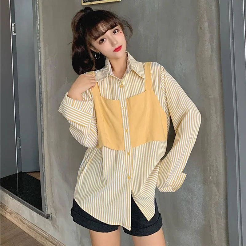 Women's Lovely False Two Pieces Striped Shirts