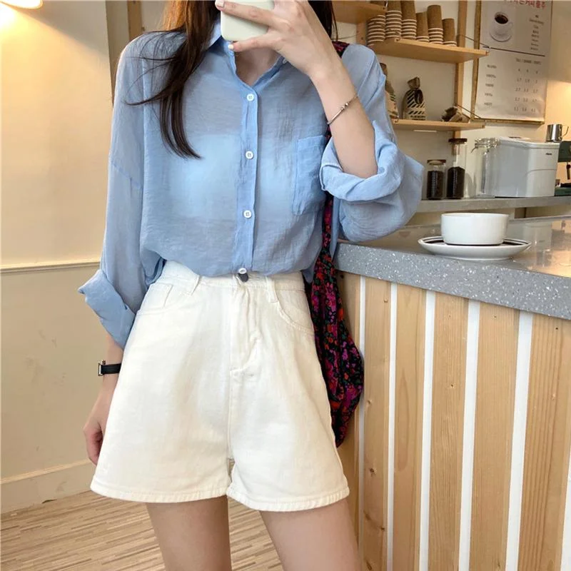 Women's Lovely Pure Color Long Sleeved Shirts