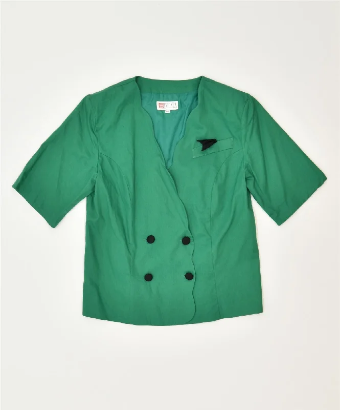 INLINEA MODA Womens Short Sleeve Blazer Jacket IT 44 Medium Green Cotton