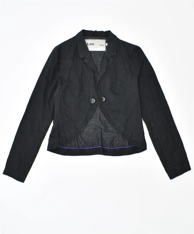 LEE Womens Blazer Jacket UK 14 Large Black Cotton