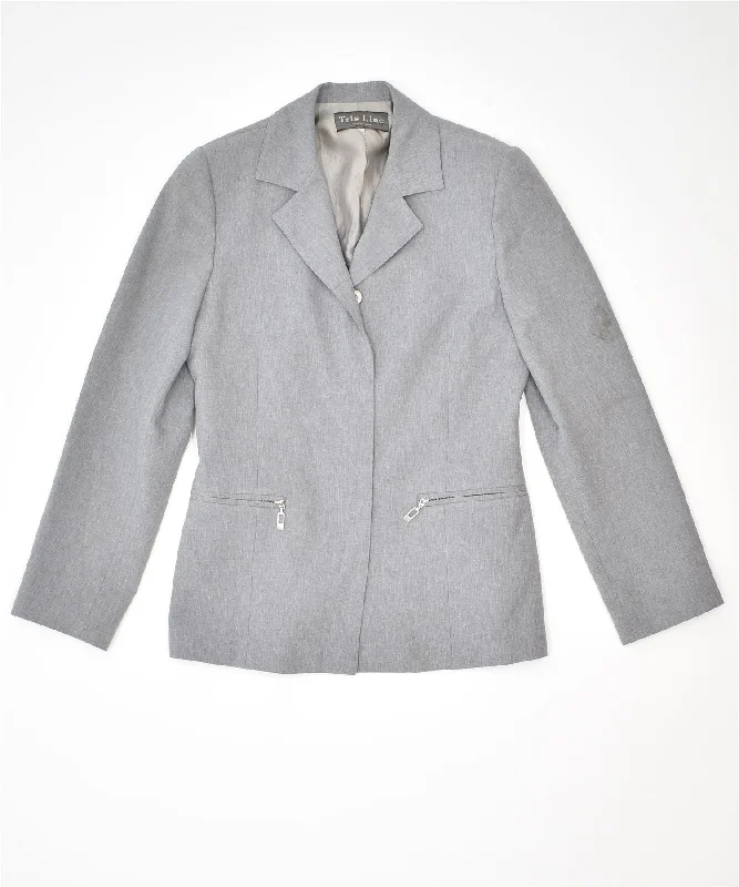 TRIS LINE Womens 5 Button Blazer Jacket IT 42 Medium Grey Polyester Vintage