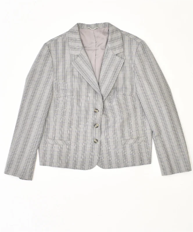 VINTAGE Womens 3 Button Blazer Jacket IT 44 Medium Grey Striped Polyester