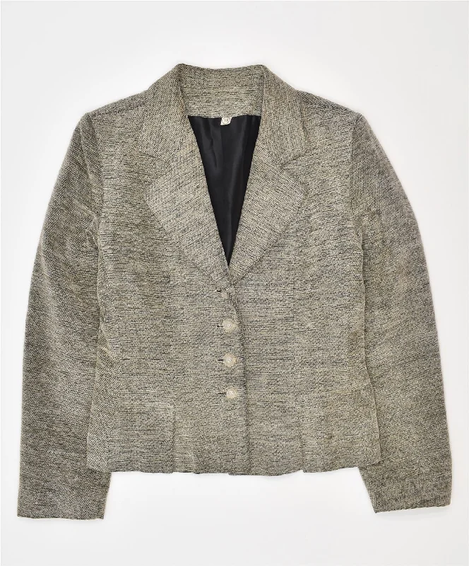 VINTAGE Womens 4 Button Blazer Jacket EU 38 Small Grey Acrylic