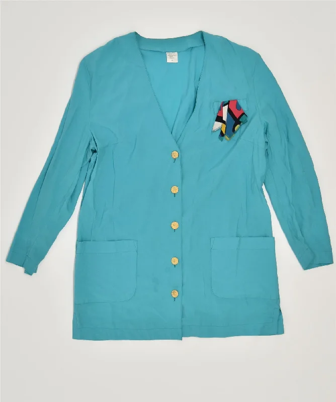 VINTAGE Womens 5 Button Blazer Jacket EU 44 Large Turquoise