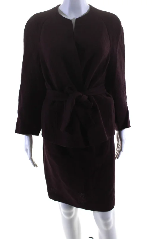 Akris Bergdorf Goodman Womens Tied Waist Snap Blazer Skirt Set Purple