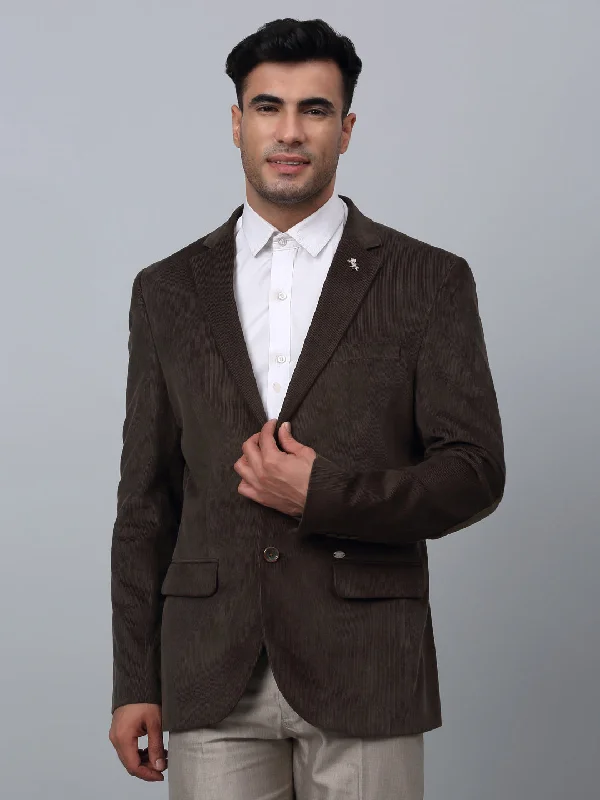 Olive Solid Full Sleeves Formal Blazer For Men