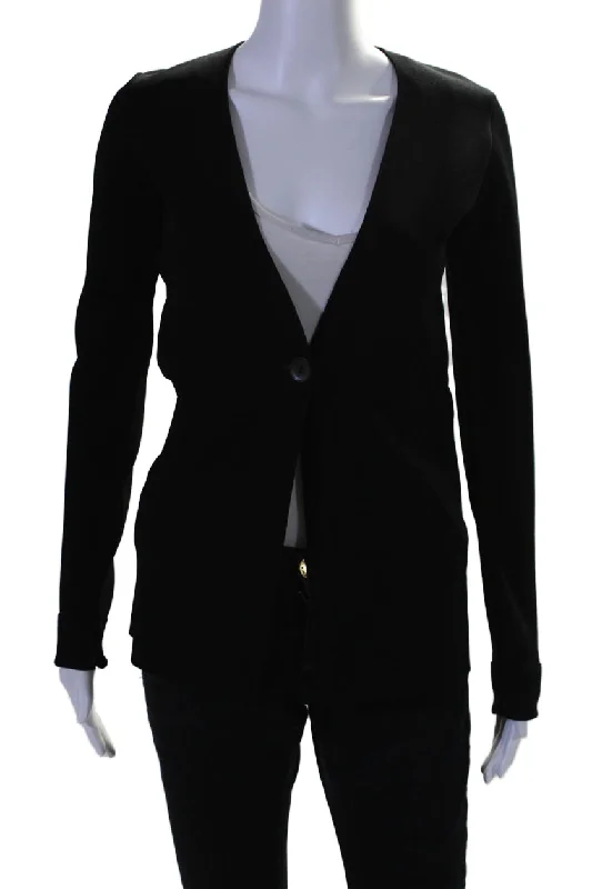 Capsule 121 Womens Single Button V Neck Knit Blazer Jacket Black