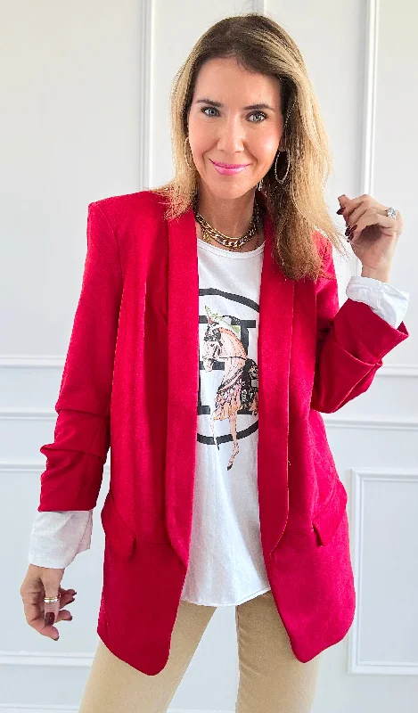 Chic Dreams Open Front Blazer - Red